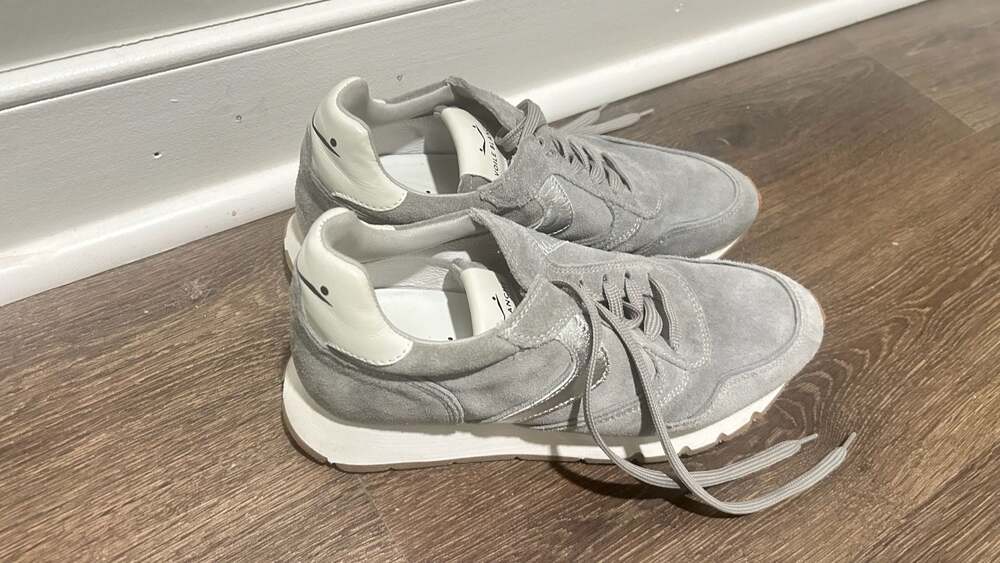 Voile Blanche Grey Suede and Silver Metallic Leather Sneakers